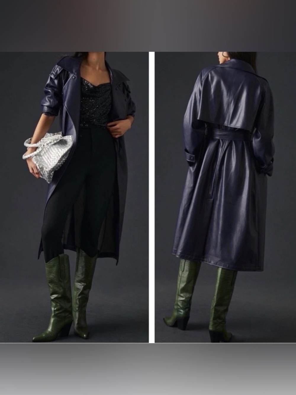 NWT AVEC LES FILLES by Anthropologie Navy Faux leather trench coat size: M